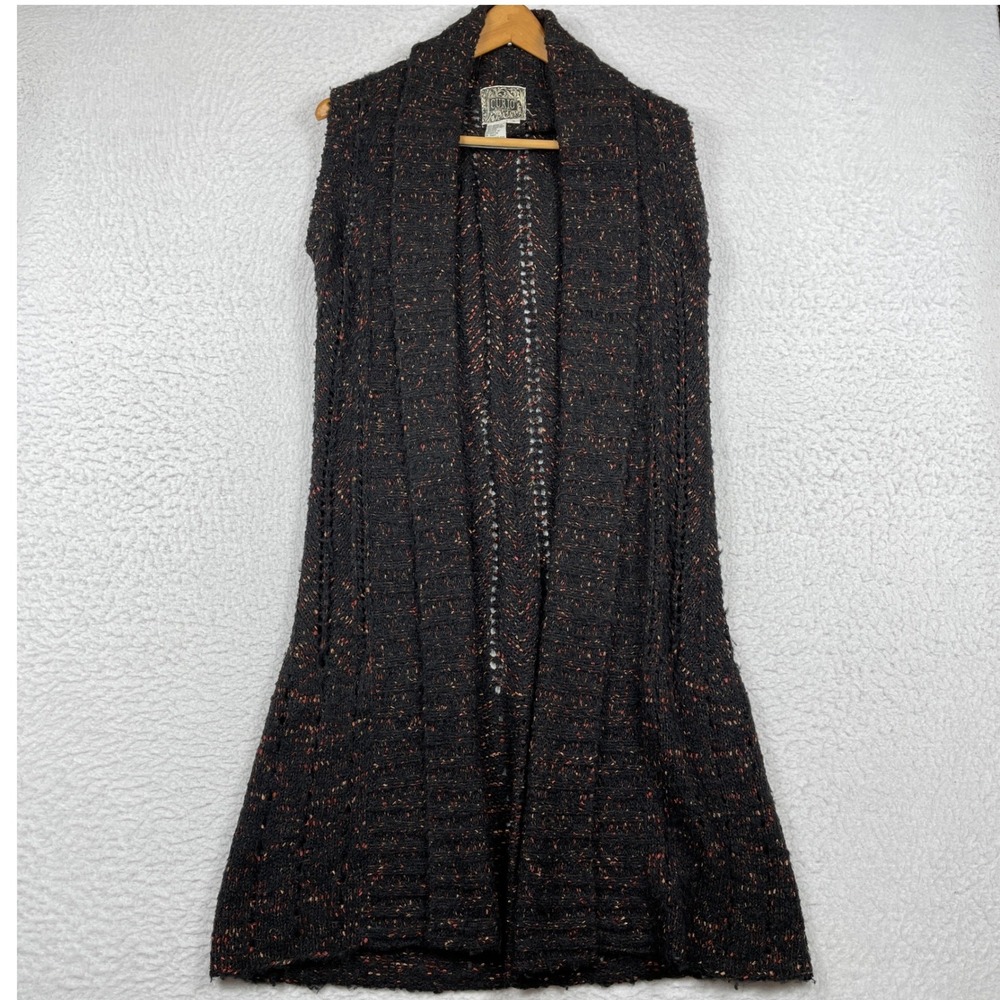 Curio Longline Cardigan Vest‎ Womens Small Black Multi Confetti Pointelle Duster